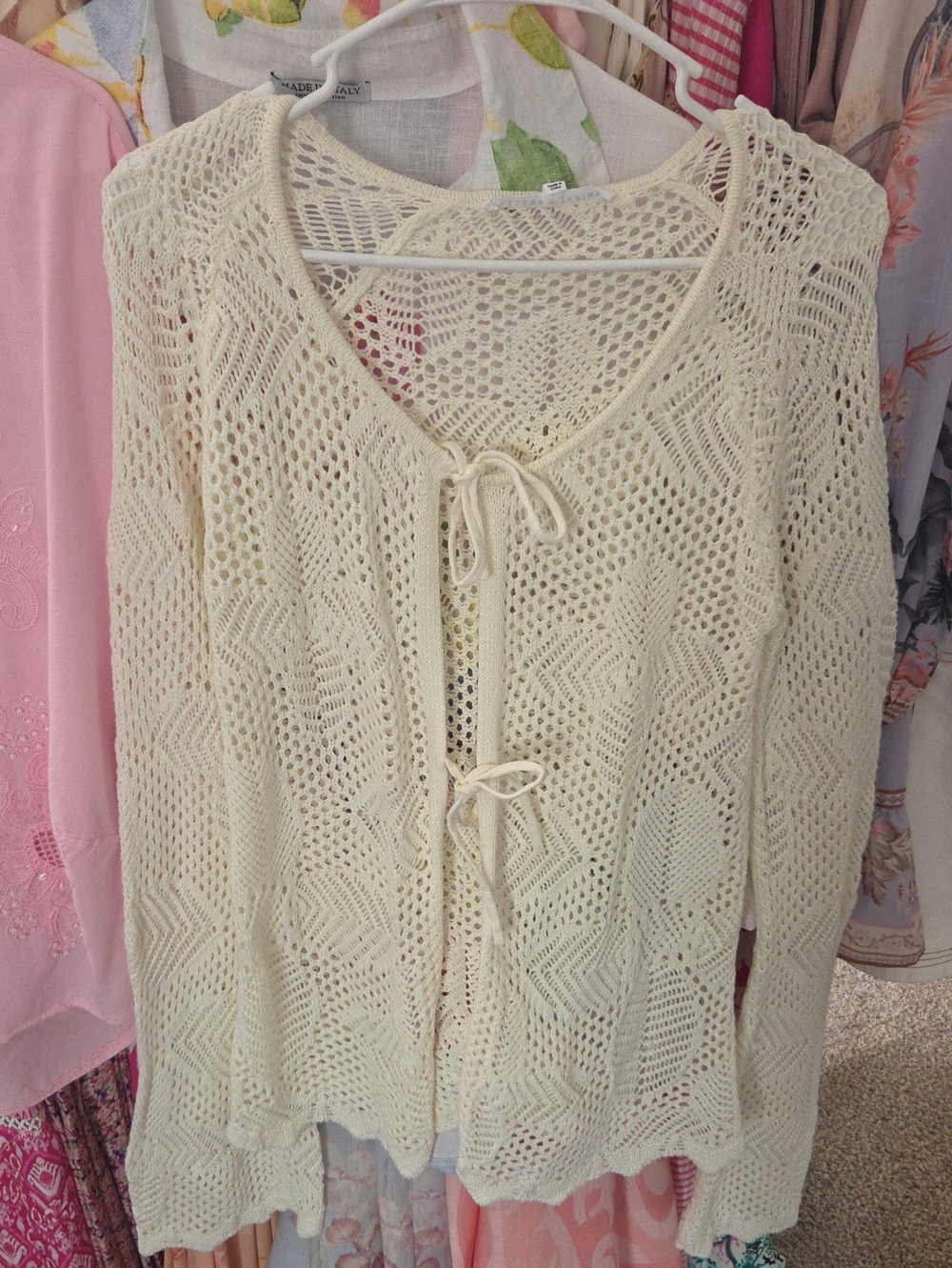 Celebrity Pink Cream Open-Knit Tie-Front Cardigan